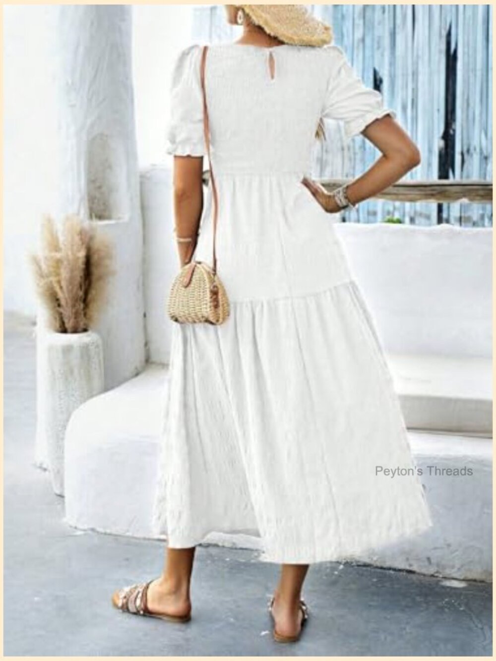 Short Sleeve Maxi Dress Modest Casual A-Line Tiered Flowy Smocked - Picture 2 of 6